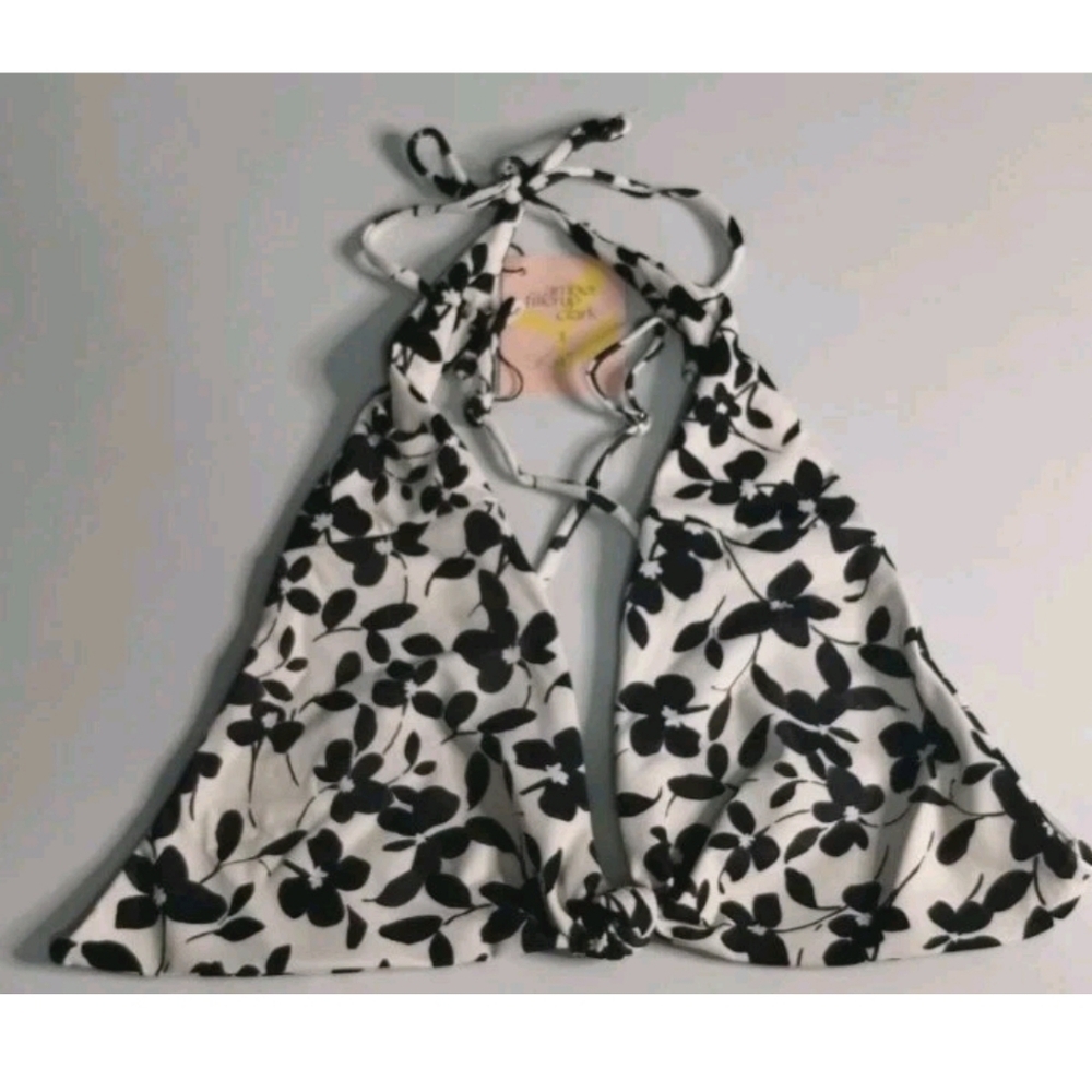 Skatie Swim Top Sarah Greenwich Black & Cream Knot, String Cross Back NWT XL